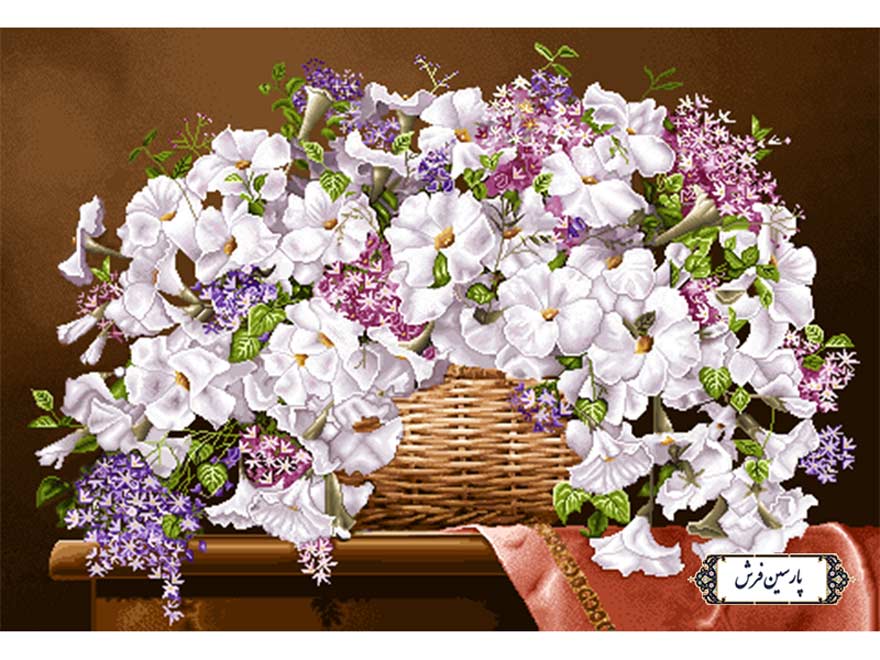 نخ و نقشه تابلو فرش گل های زیبای سفید - کد NG1545