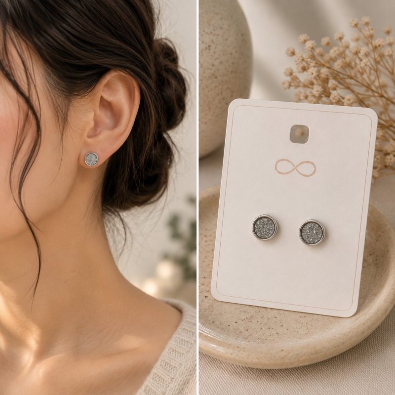گوشواره میخی گرد اکلیلی نقره‌ای