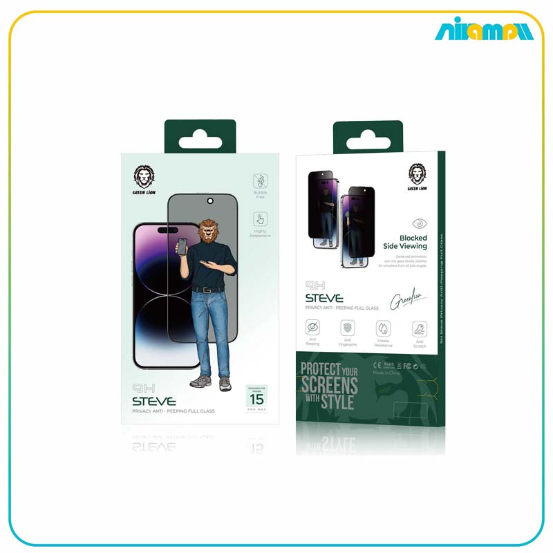 گلس گرین لاین مدل 9H Steve Privacy مناسب برای گوشی موبایل  iPhone 15 Pro Max