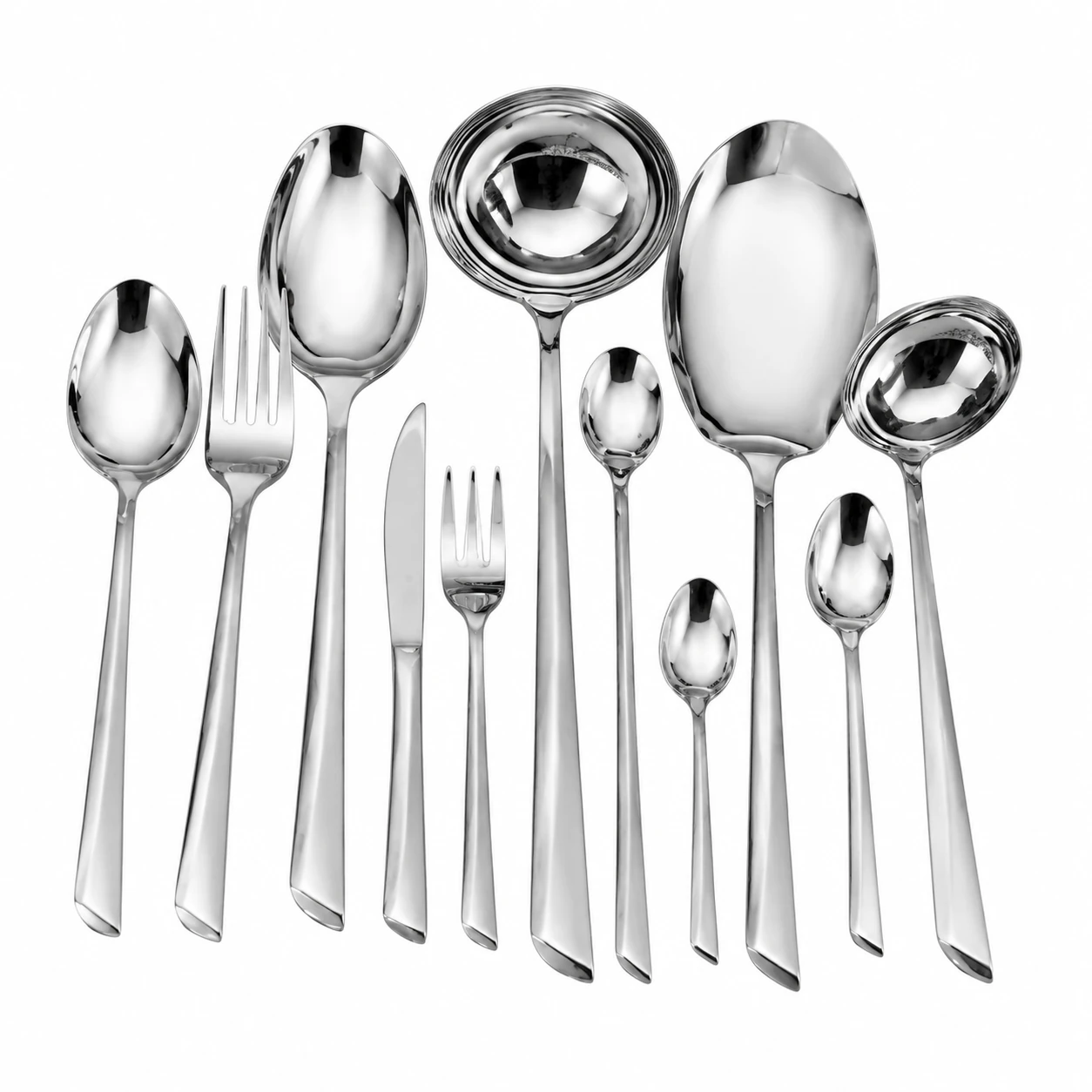 سرویس قاشق و چنگال 24 نفره 120 پارچه یونیک مدل ناخنی نقره ای دهنه اروپایی