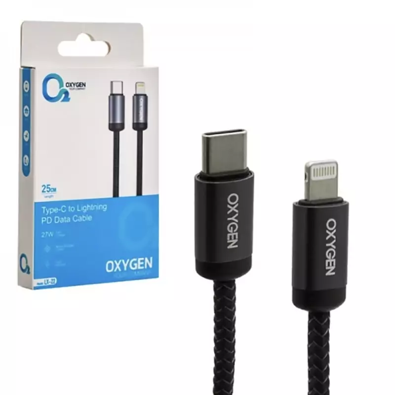 کابل شارژ اکسیژن طول 25 سانت OXYGEN LX-22 Type-C to Lightning 27W با گارانتی