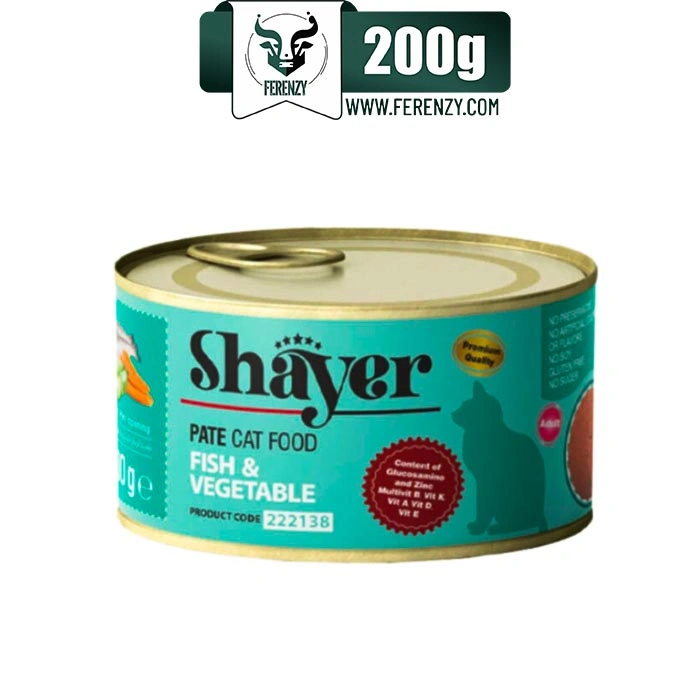 کنسرو گربه بالغ شایر طعم ماهی و سبزیجات مدل پته وزن 200 گرم Shayer Pate Cat Food Fish & Vegetable