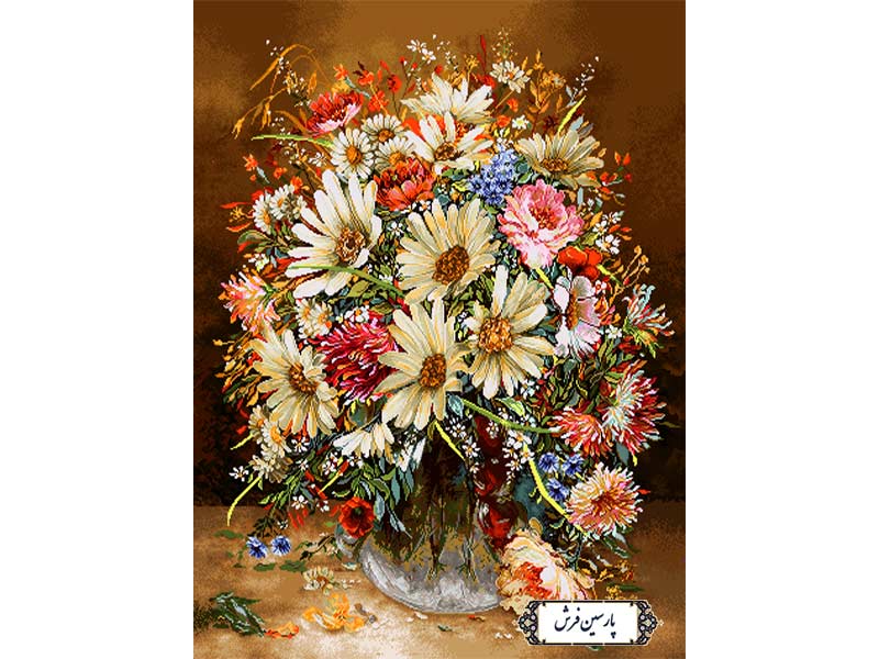 نخ و نقشه تابلو فرش گل و گلدان طولی - کد NG1495
