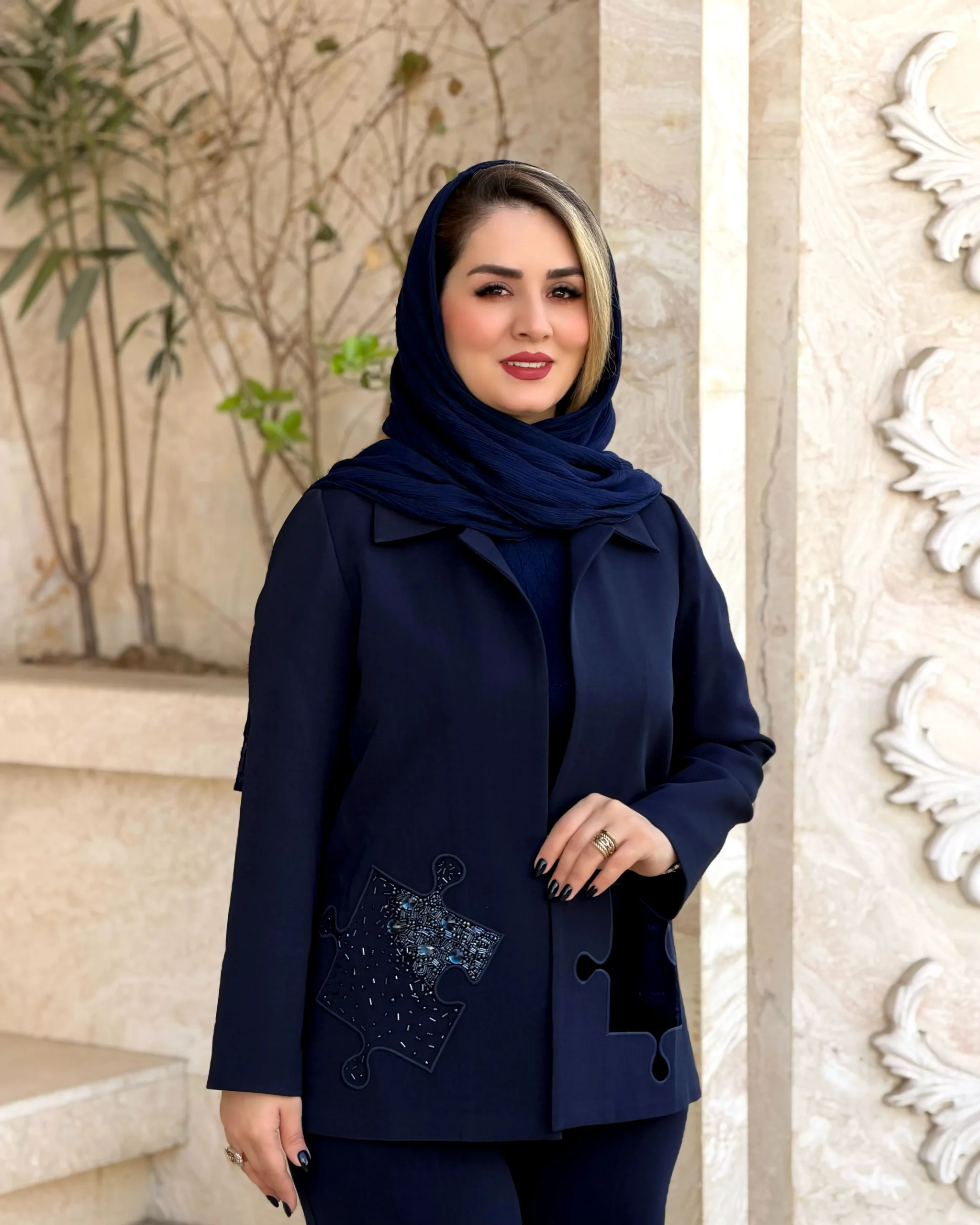 کت پازل همراه با گلدوزی مخمل و جواهردوزی