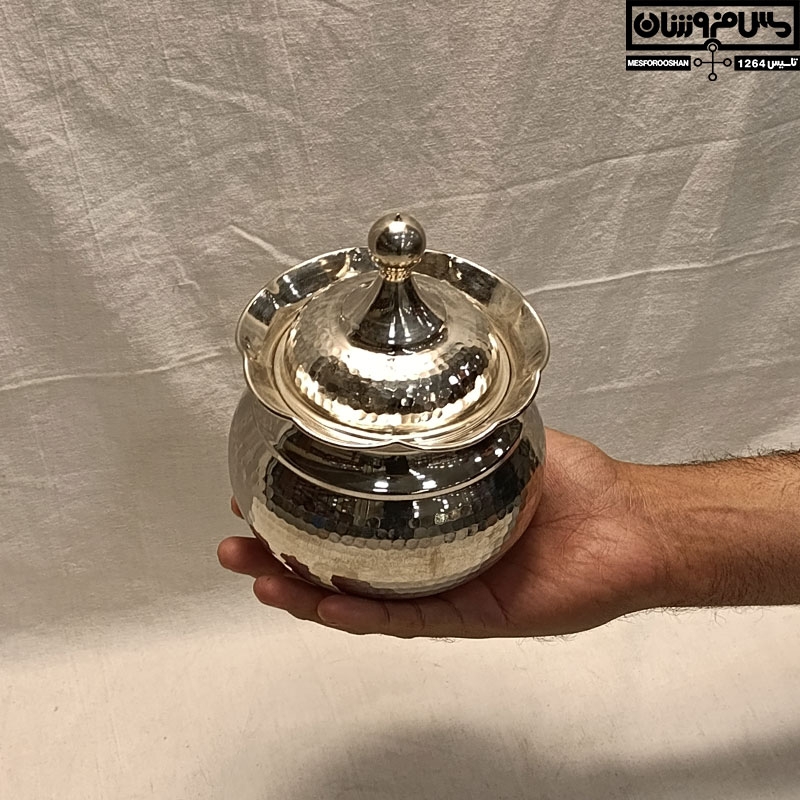 قندان مسی آبکاری کروم خمره ای در دار بدون پایه سایز 2 مدل مهیاران