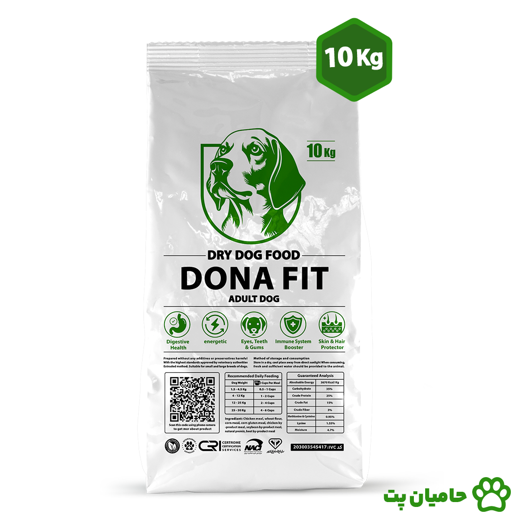 غذای خشک سگ بالغ دونافیت وزن 10کیلوگرم (DONA FIT dry dog food)