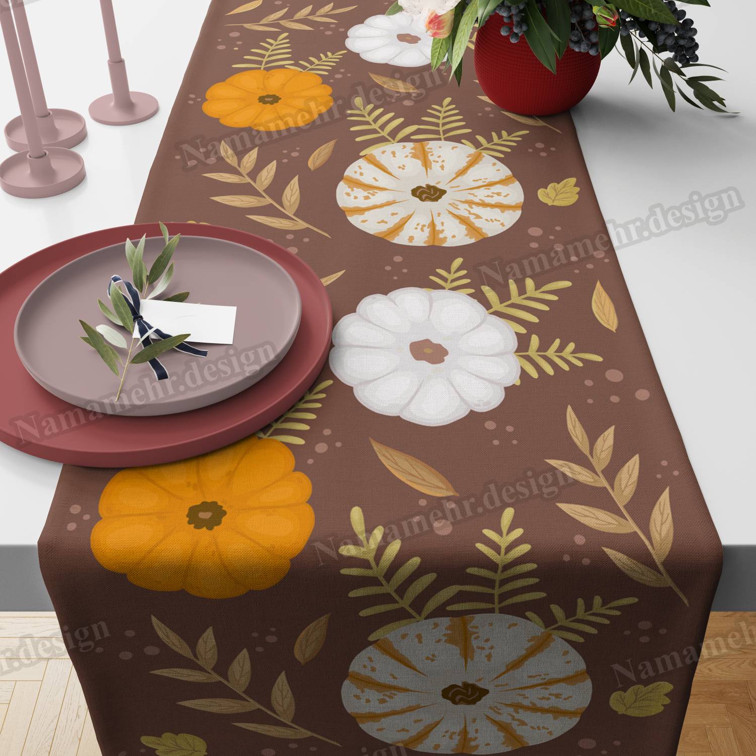 رانر طرح کدوتنبل رنگ قهوه ای کد R032