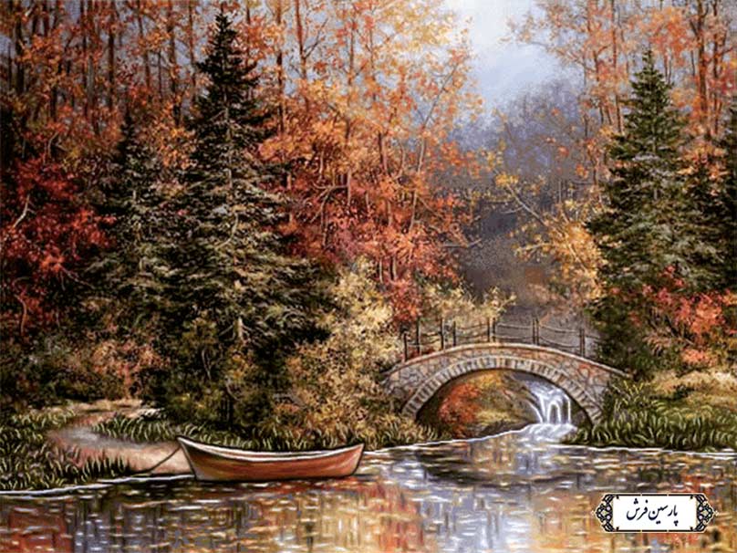 نخ و نقشه تابلو فرش منظره پل در پاییز - کد NV868