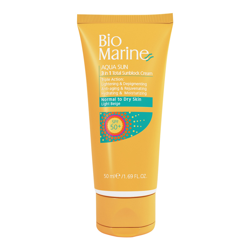 کرم ضد آفتاب 3 در 1 رنگی (بژ روشن) +SPF50 بایومارین – پوست نرمال تا خشک
