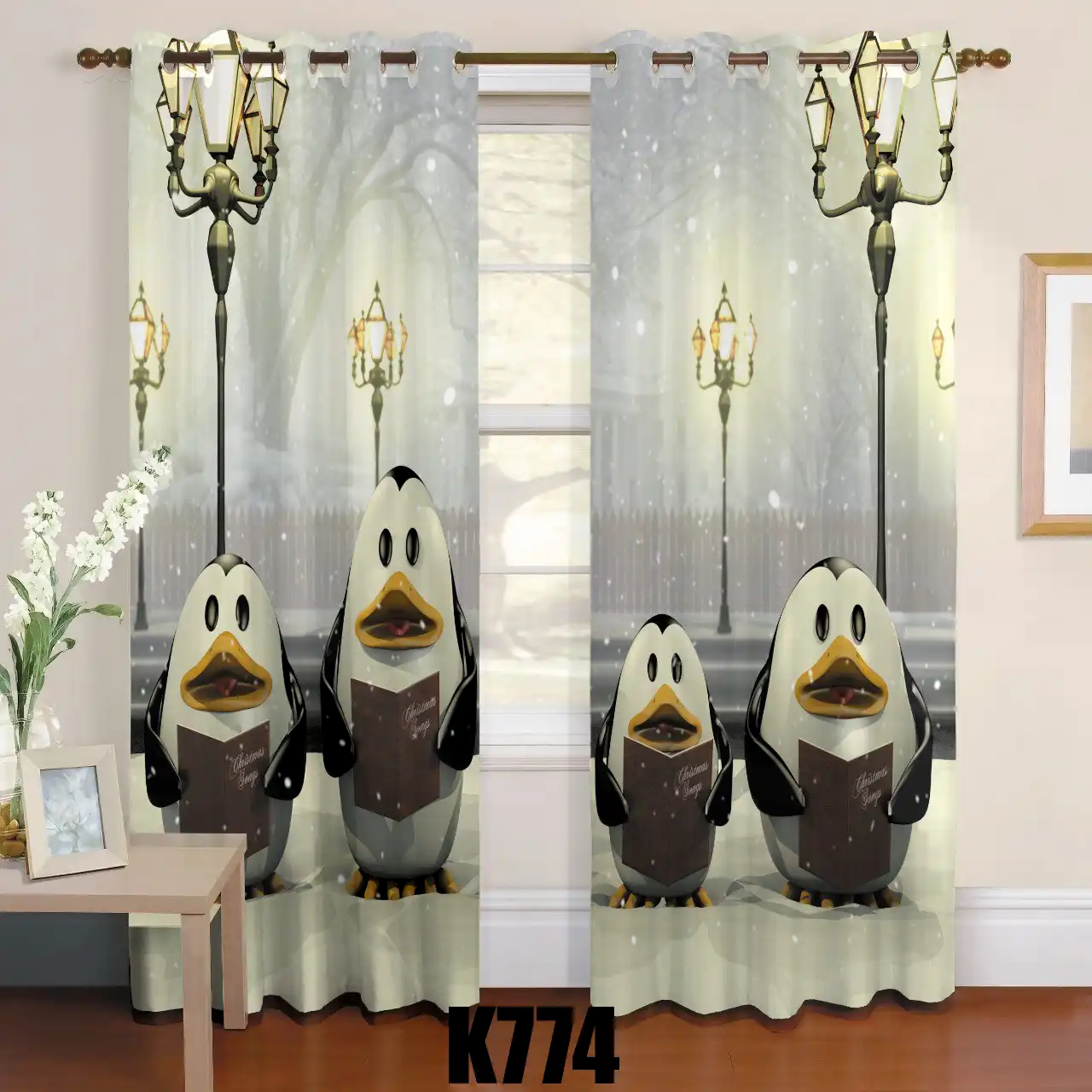 ست فرش پرده طرح پنگوئن کدF424