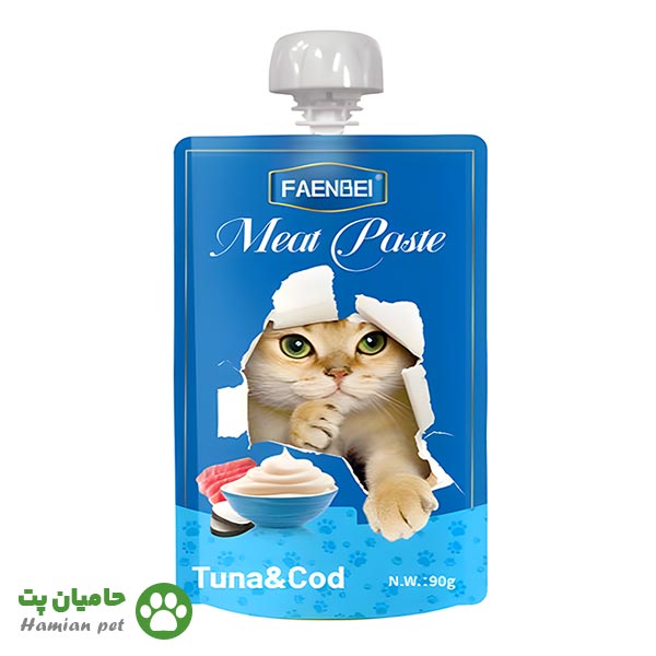 پودینگ گربه فنبی(FAENBEI) طعم ماهی تن و ماهی کاد وزن ۹۰ گرم