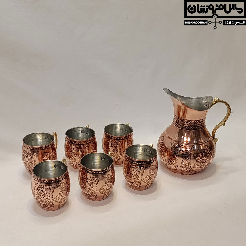 سرویس مسی پارچ و لیوان الماس تراش مدل بوتار
