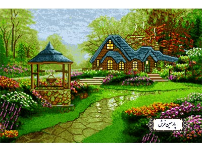 نخ و نقشه تابلو فرش آموزشی منظره کلبه - کد NA7009