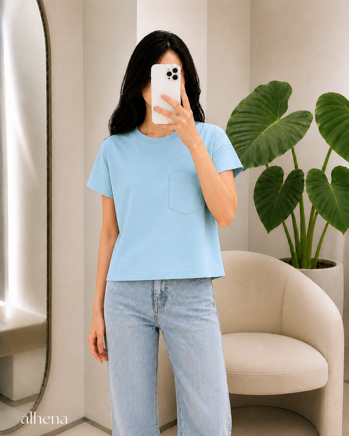 تیشرت باکسی تک جیب آبی