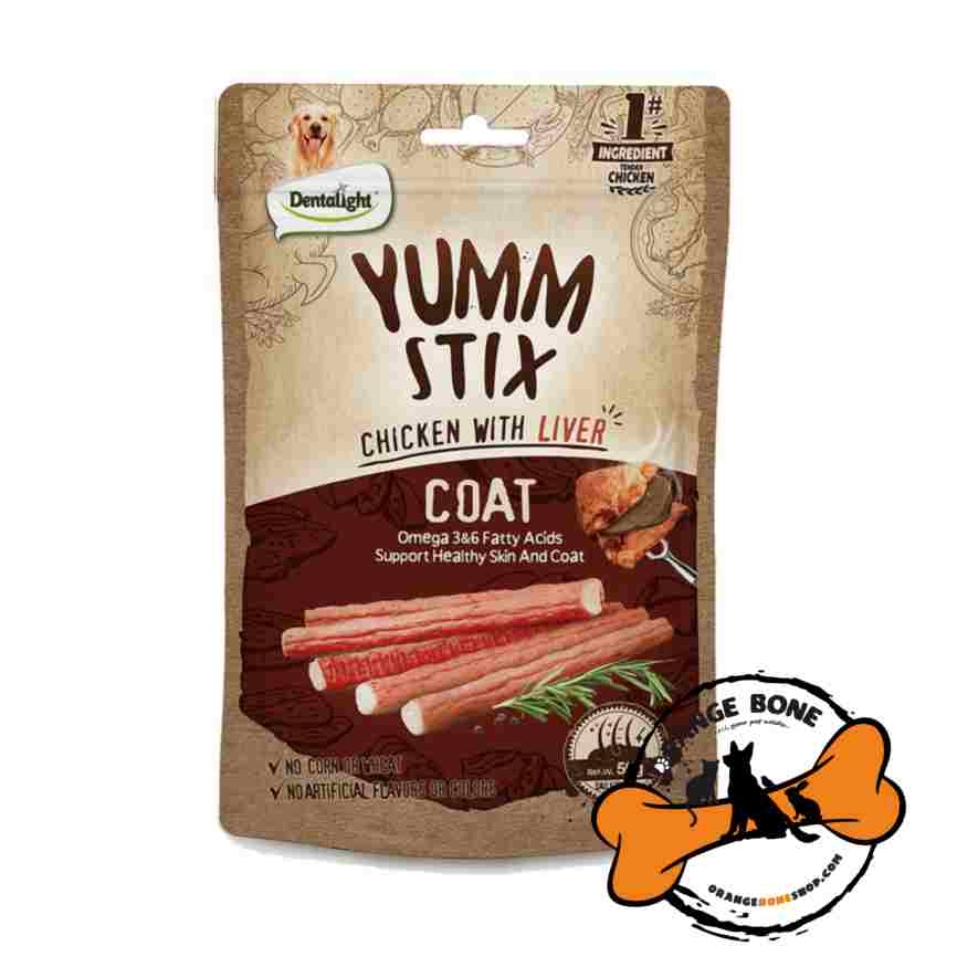 تشویقی سگ Dentalight - Yumm Stix مدل Coat طعم مرغ و جگر (50 گرم)