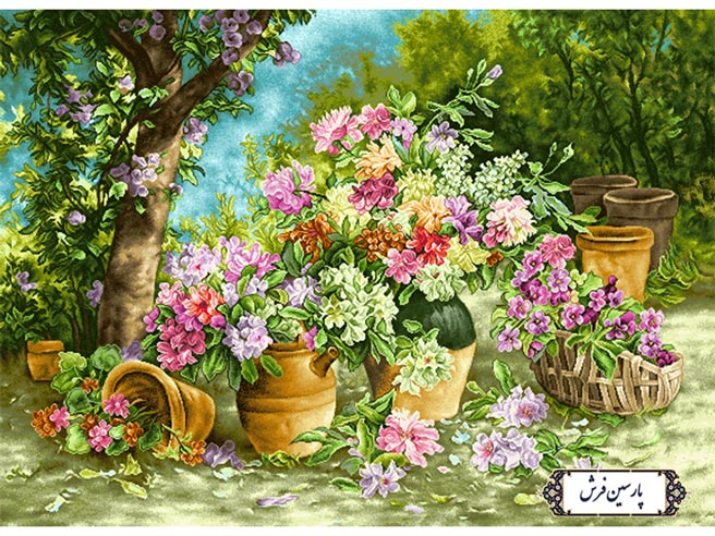 نخ و نقشه تابلو فرش گلدان های زیبای سفالی - کد NG1436
