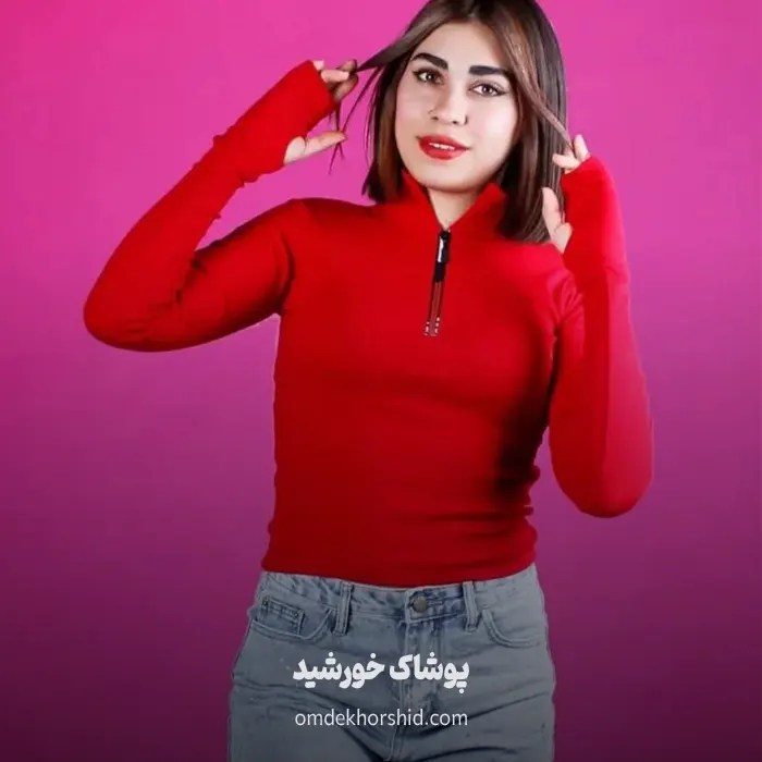 بلوز کراپ یقه نیم زیپ