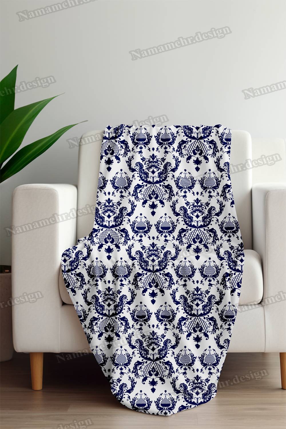 شال مبل طرح گل ابی رنگ ابی کد L022