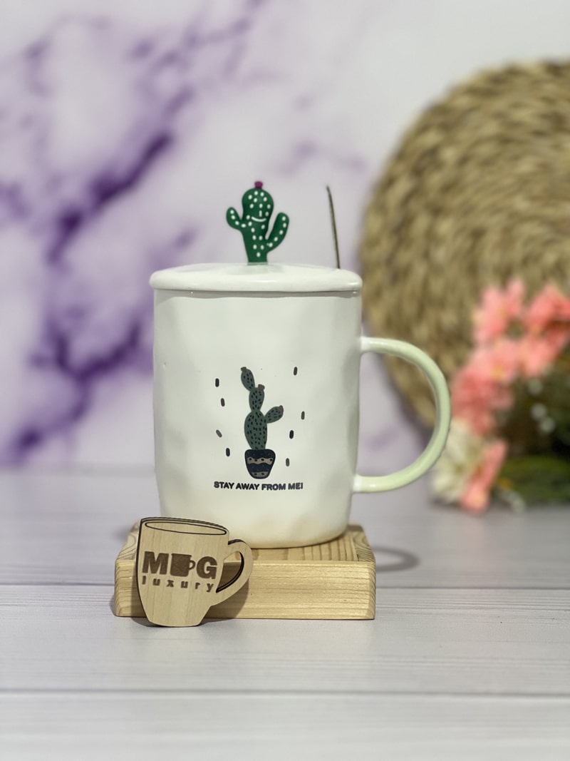 ماگ سرامیکی کاکتوس درب استیکر قاشق دار
