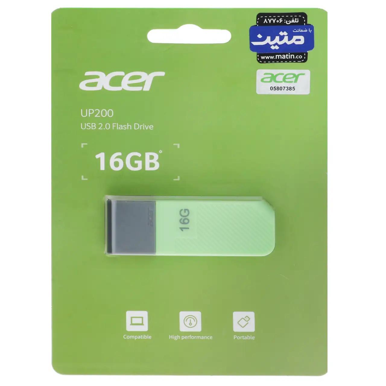 فلش مموری Acer مدل UP200 USB2.0 ظرفیت 16GB - سبز
