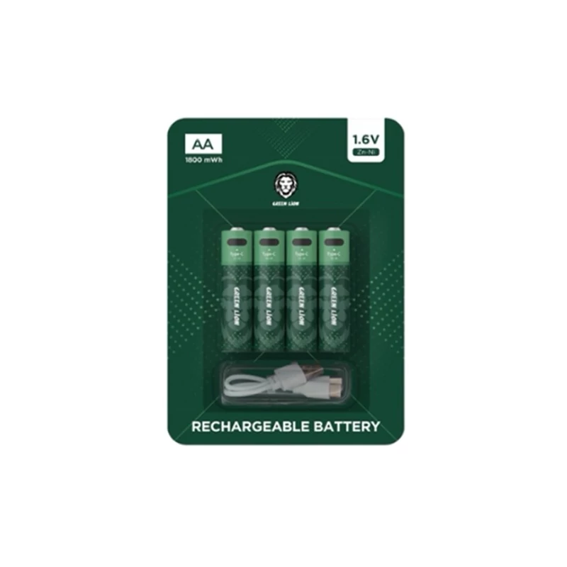باتری قابل شارژ قلمی گرین لاین بسته 4 عددی مدل Green Lion Rechargeable Battery AA 1.6V Alkaline Battery