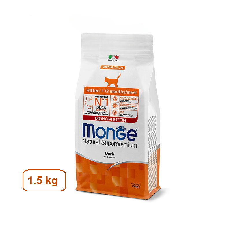 غذای خشک بچه گربه مونژه مونوپروتئین Monge با طعم اردک 1.5 کیلوگرم