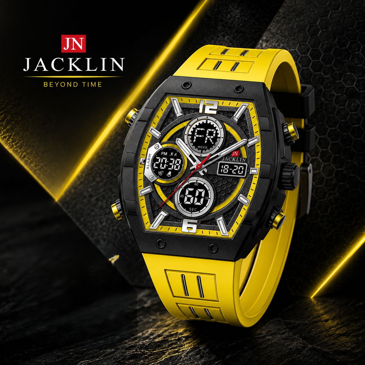 ساعت دو زمانه اسپرت جاکلین JN-1399521M زرد کد WH510