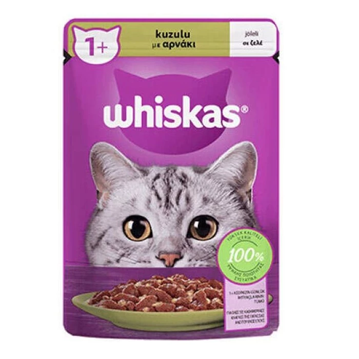 پوچ گربه بالغ ویسکاس طعم گوشت بره در ژله Whiskas With Lamb وزن 85 گرم