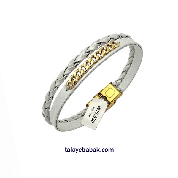 دستبند چرم وطلا کارتیه صدفی DM512