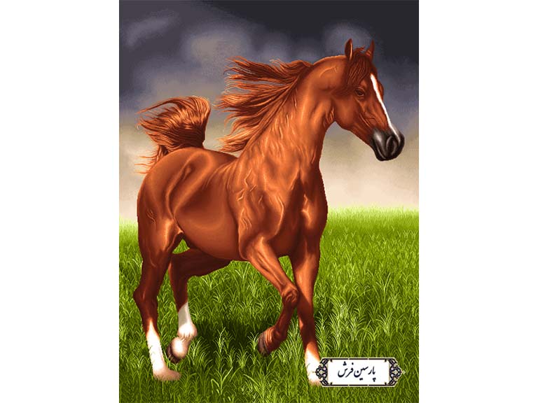 نخ و نقشه تابلو فرش اسب قهوه ای رنگ - کد NH3537