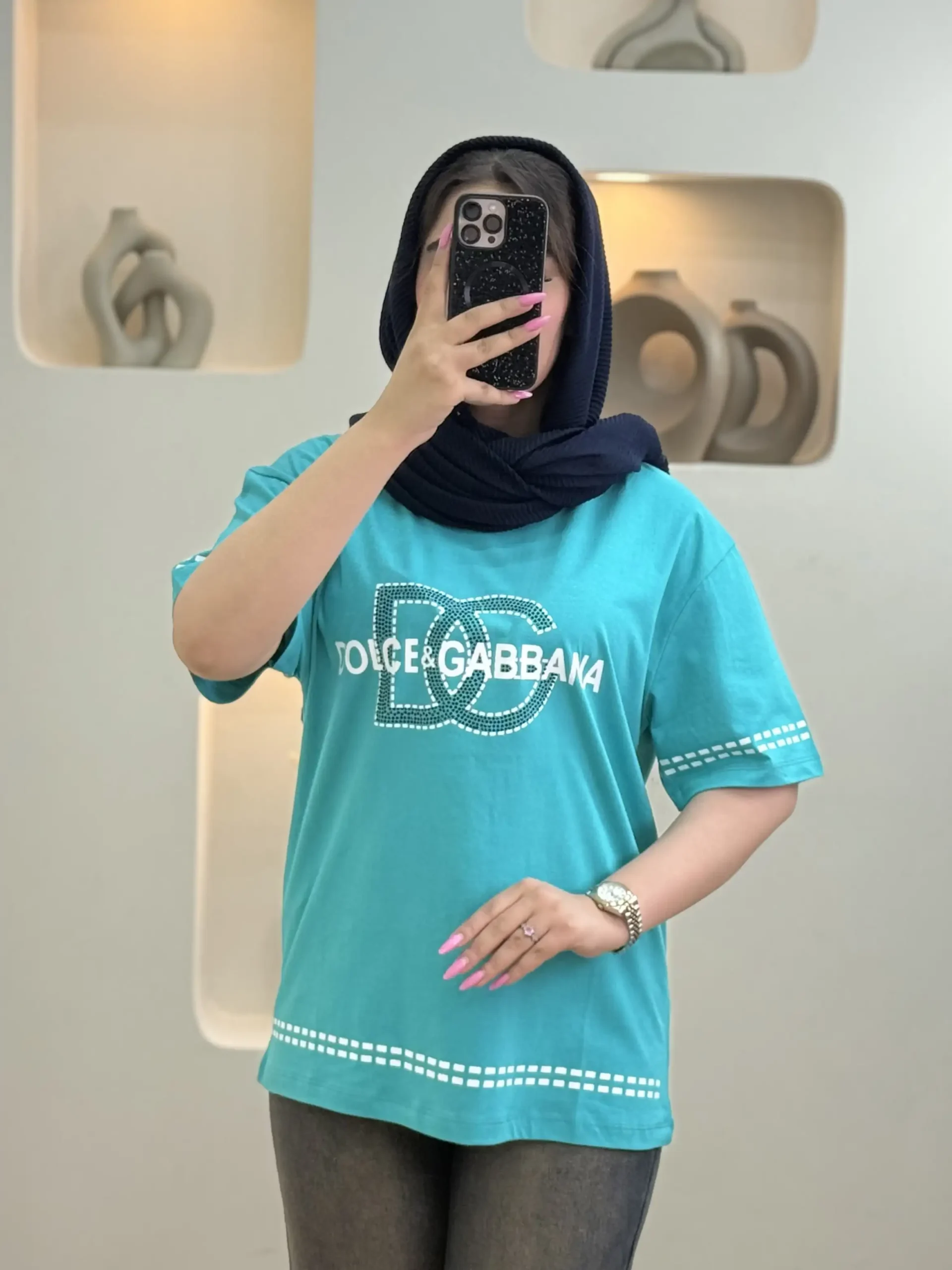 تیشرت لانگ (Gabbana)-11857 - سبز آبی