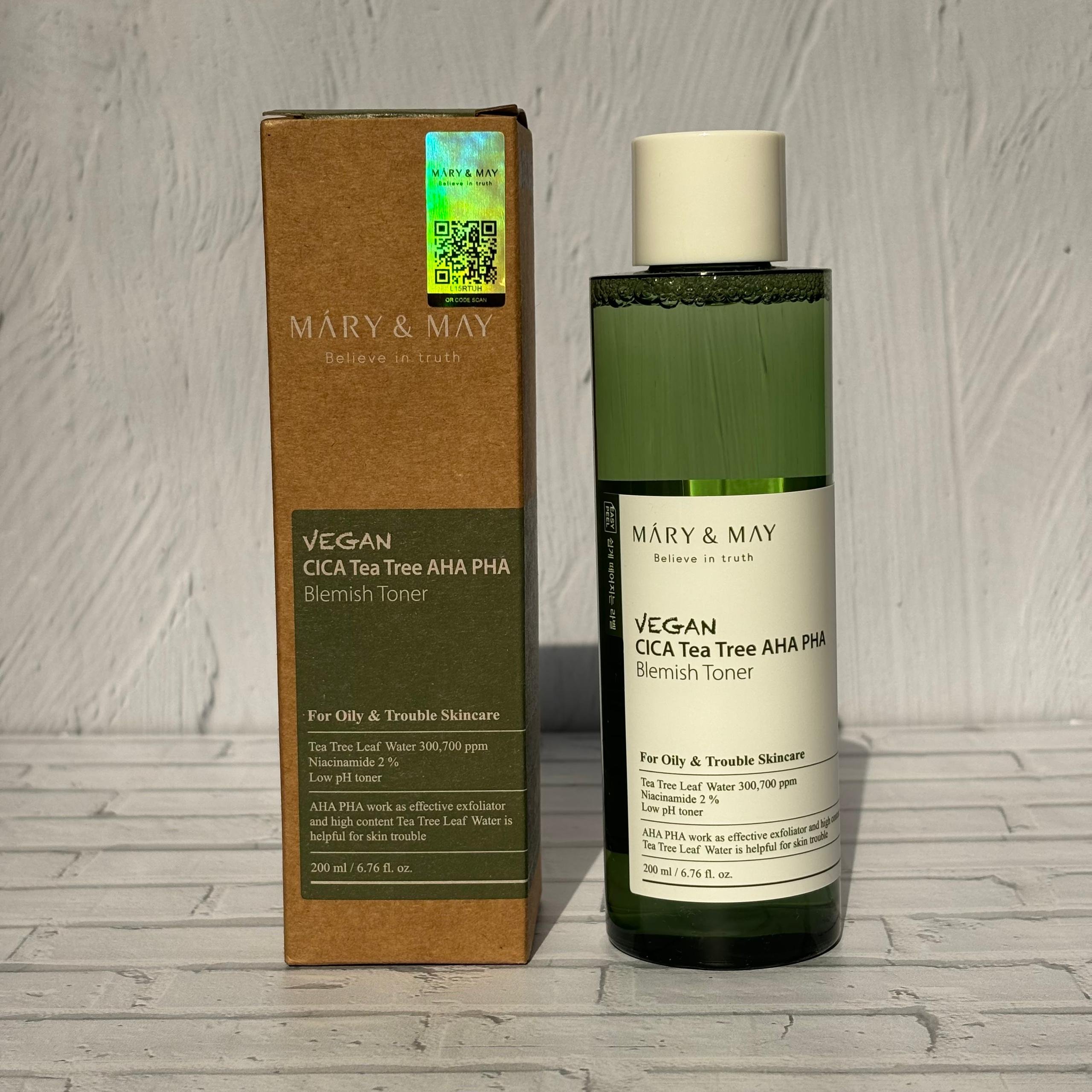تونر درخت چای و لایه بردار مری اند می 200 میل Mary &amp; May Vegan Cica Teatree AHA PHA Blemish Toner