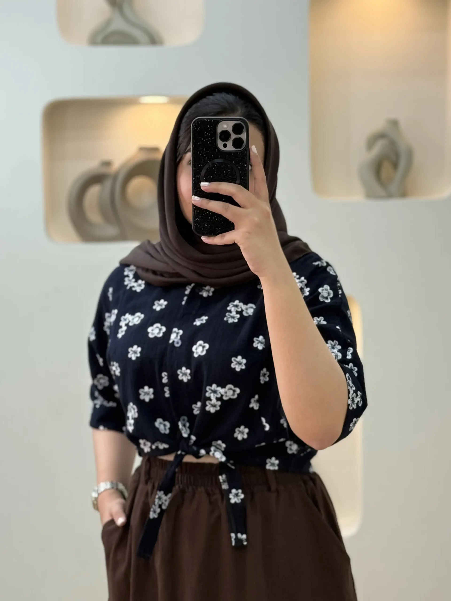 شومیز گل گچی گره ای-۱۰۲۵۶ - سورمه‌ای