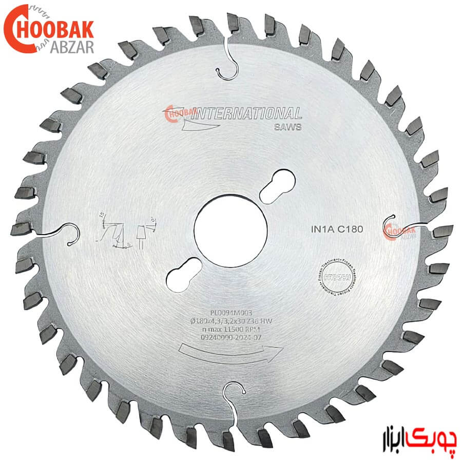 تیغ اره خط زن پانل بر 180*36 شفت 30 اینترنشنال کد IN1AC180